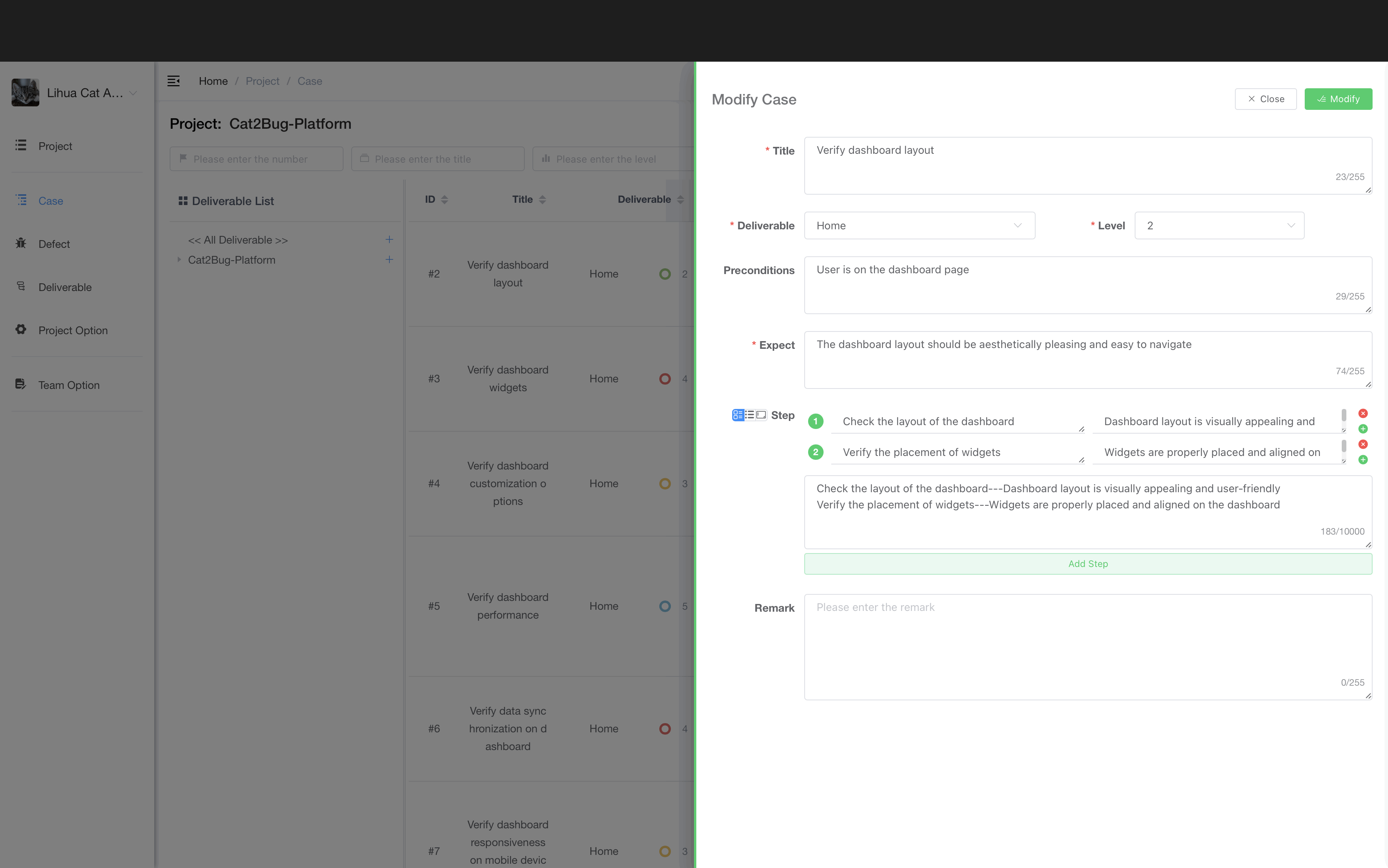 Modify Test Cases