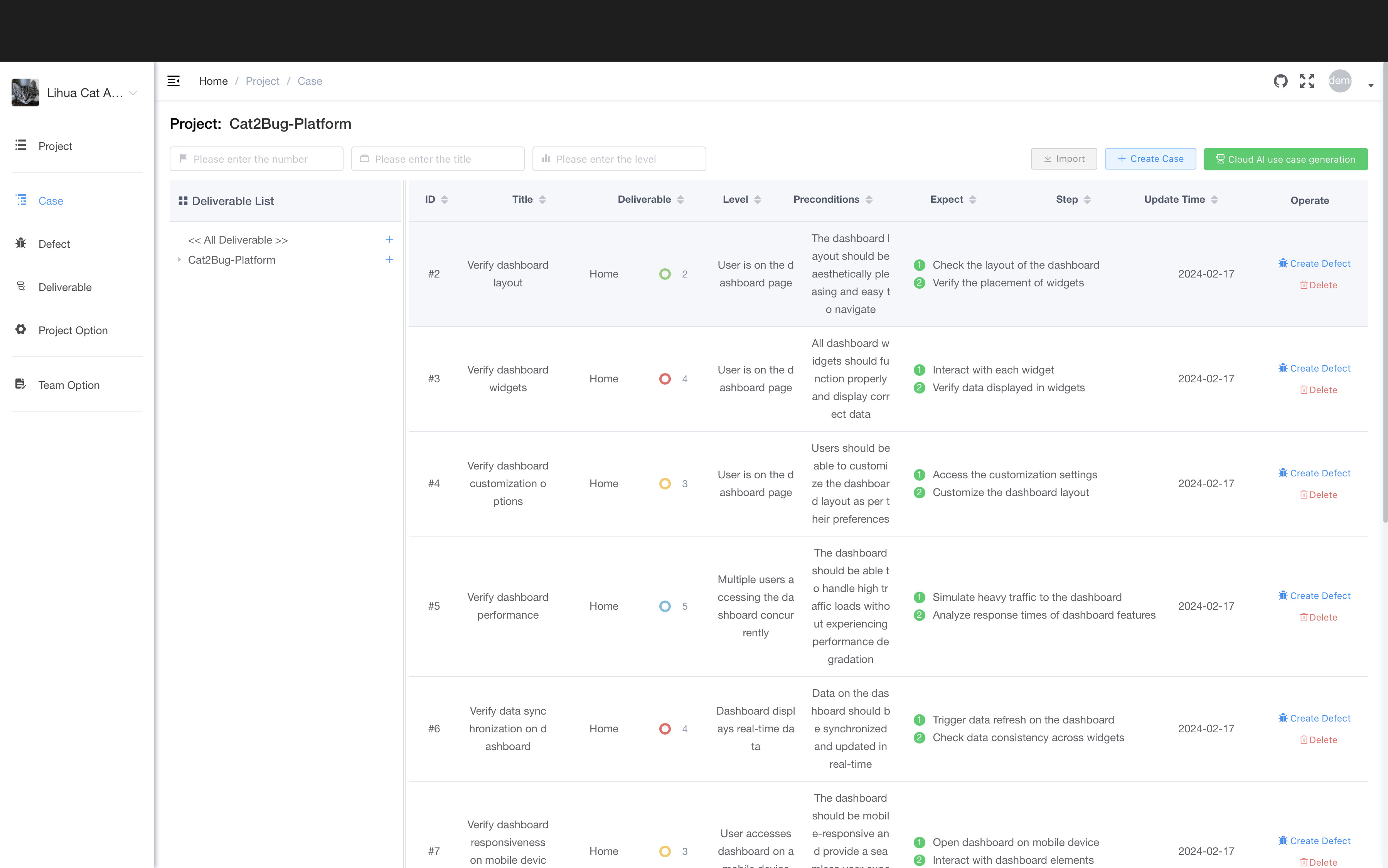 Test Case List